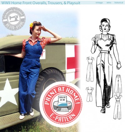 DIY Rosie the Riveter overalls. Sewing pattern at VintageDancer