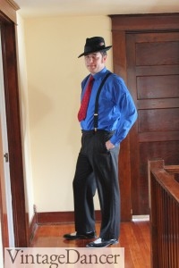Men's Vintage Style. Oscar in Fedora hat, vintage tie, pinstripe pants, and Two Tone shoes. Very Vintage!