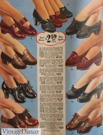 1940s wide shoes- low heels and oxfords