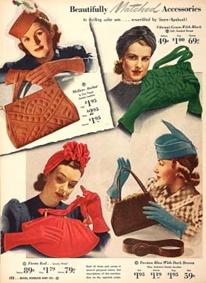 1940s matching purses, gloves, hats