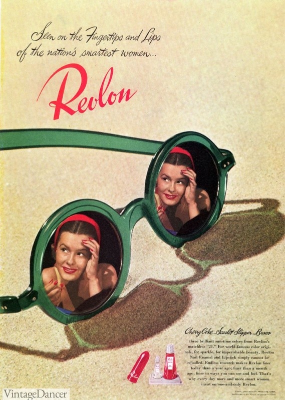 1940s sunglasses frames Revlon nail polish ad