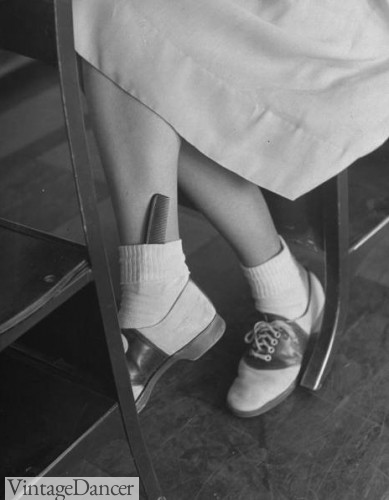 1940s saddle shoes, bobby socks, hair comb