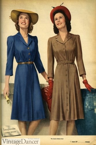Simple, practical, 1940s shirtwaist dresses