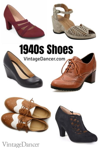 1940s shoes heels oxfords footwear sandals boots flats wedge shoes for women at VintageDancer