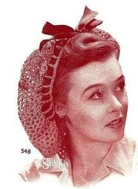 1940s Crochet snood with ribbon tie