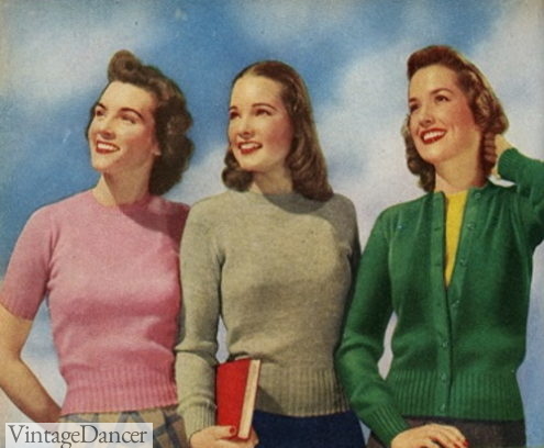 Jaren 1940 HANDGEBREIDE WOL TRUI-1940s Patroon Handgebreide Trui met lange mouwen. Kleding Dameskleding Sweaters Pullovers 