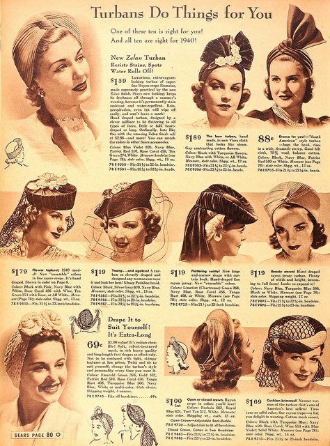 1940s advertisement for turbans and hats.