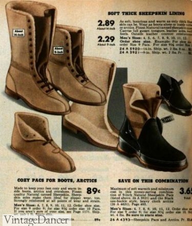 1941 sheepskin boot inserts 1940s winter boots men