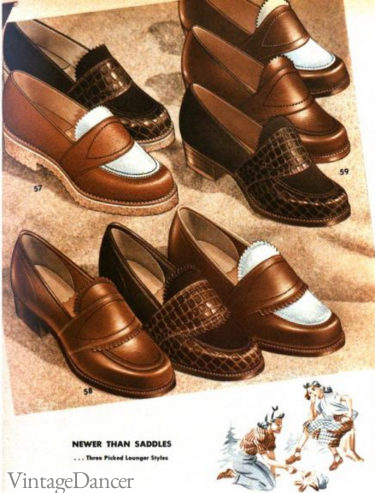 1941 loafers shoes casual low heel flats slip on women girls teen shoes 1940s WW2