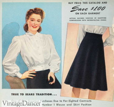 1940s WW2 era skirt 1941 basic A-line skirt womens 1940s fashion skirt and blouse