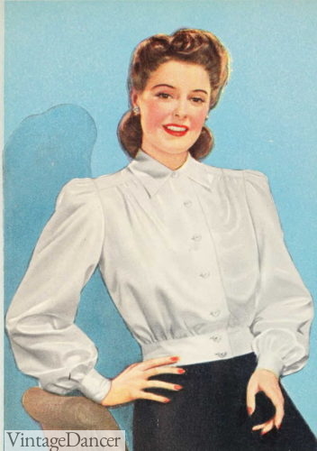 Unique Vintage White & Black Polka Dot Crepe Neck Tie Gwen Blouse