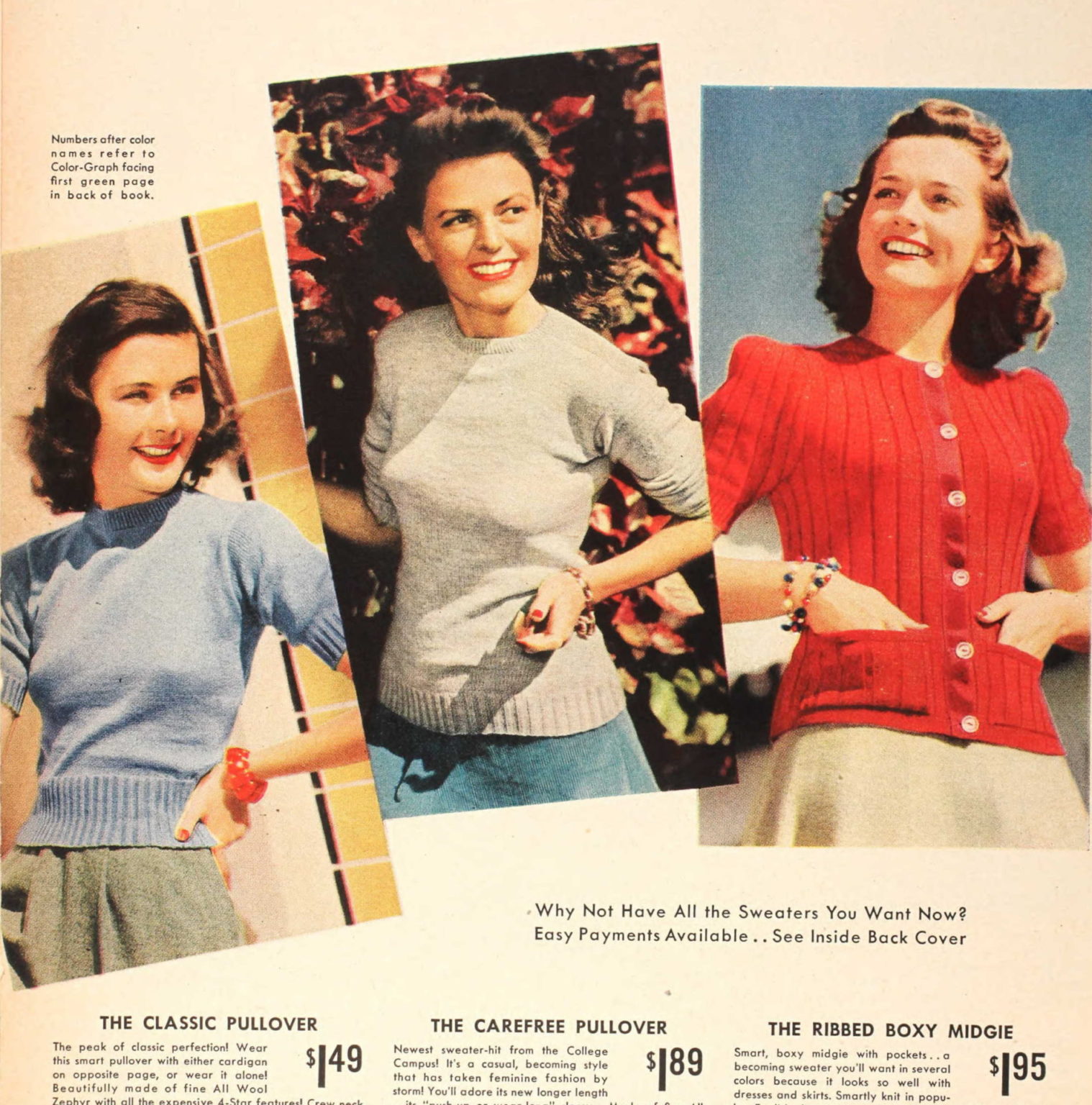 1940s Sweater Styles - Women's Pullovers and Cardigans