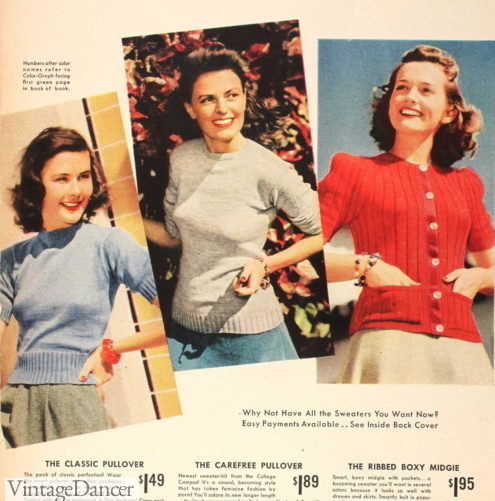 1941 sweaters, long and short sleeve and Midgie cardigan
