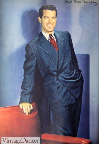 1940s Fred McMurry men's suits blue pinstripe double breasted 1940s fashion in color
