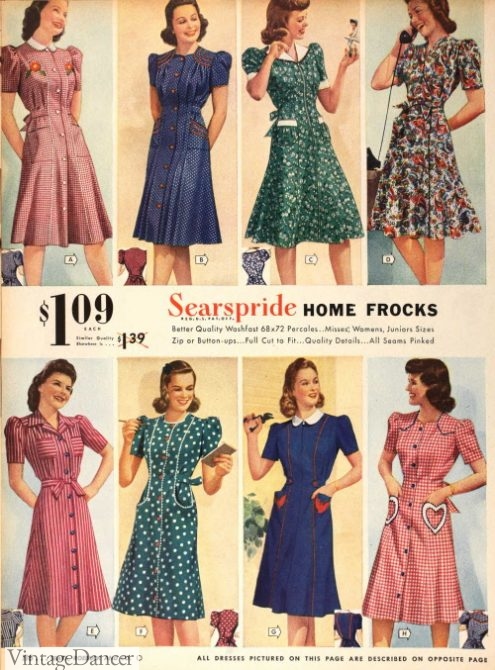 1940s home frocks 1941 the button down shirtwaist house dress was the most popular of all styles