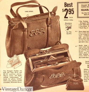 1941 handle zipper or frame bags WW2 era handbags 1940s