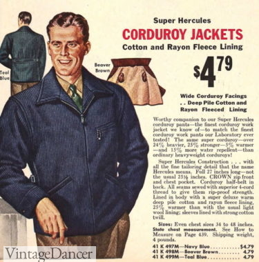 1941 corduroy jacket work or casual mens jacket 1940s