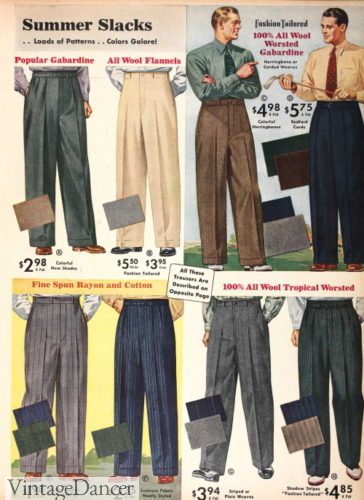1940s mens trousers pants slacks casual 1941 summer