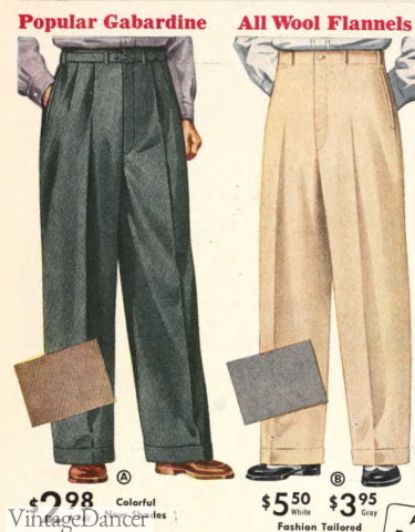 1941 pleated gabardine and flat flannel slacks trousers summer