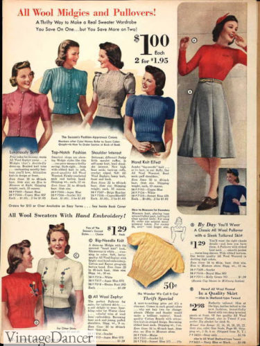 1940s sweaters knitwear women ladies winter fashion