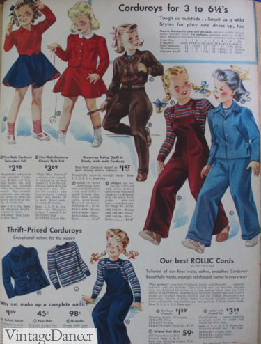 1942-1943 girl's ropers and skirts. playtime clothing