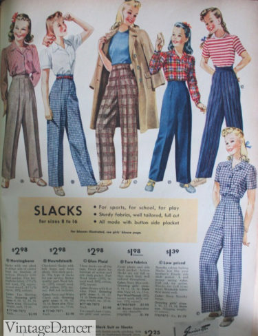 1942 older girls young teens pants, blouses, 1940s kids