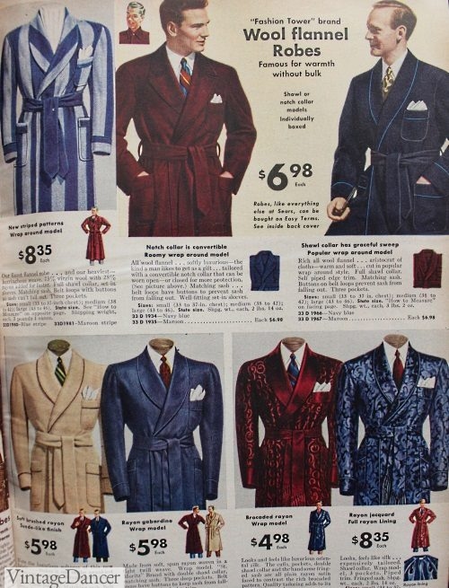 1940s mens robes, sleepwear, loungewear