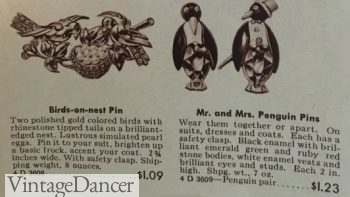 1942, Novelty brooches: Pengins and birds nest