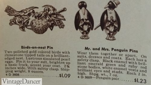 1942, Novelty brooches: Pengins and birds nest