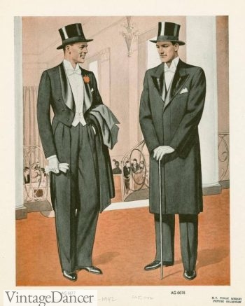 1940s mens formalwear, white tie, tail coat