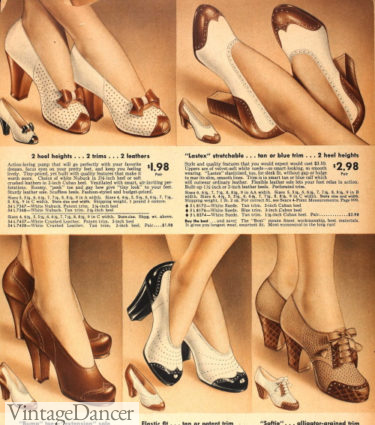 1940sspectator pumps heel shoes brown and white womens 40s shoes