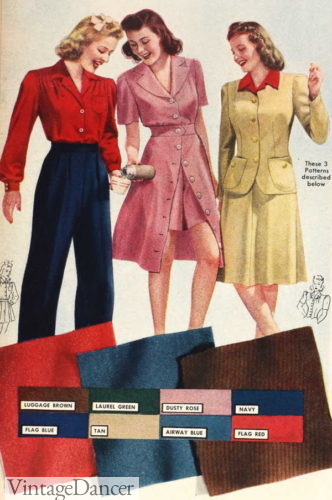 1940s fabric 1940 fashion clothes colors colours 1940s