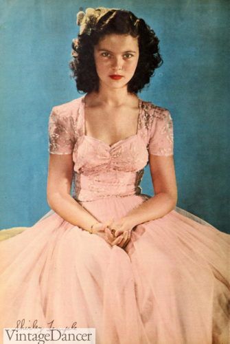 1940s pink ballgown worn by Shirly Temple 1940s evening dress