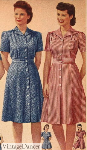 1940s casual dresses house dress ladies 40s fashion in candy stripes
