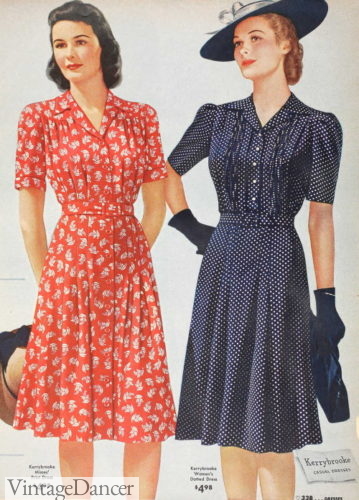 1940s shirtwaist dress vintage dresses styles 1942 print and polka dot shirtwaist dresses