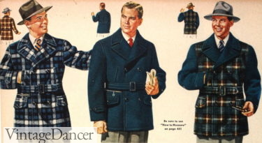 1940s men blue and plaid mackinaw coats