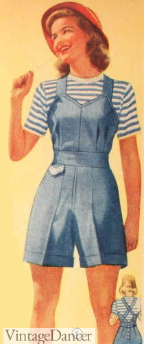 1940s blue shortalls playsuit