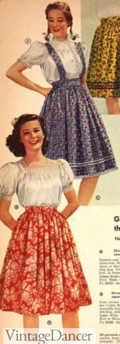 1940s patterned peasant skirts and blouses for summer outfits