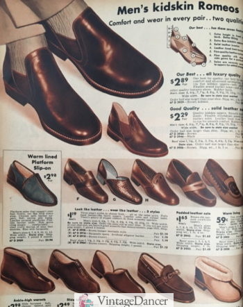 1940s mens slippers, 1942 house shoes and slippers