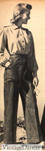 1940s girls women denim slacks pants