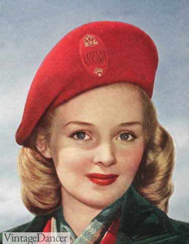 1940s General's Beret hat women red WW2 civilian hat
