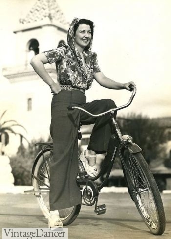1943, a scarf keep her hair fresh while bike riding to the factory to work