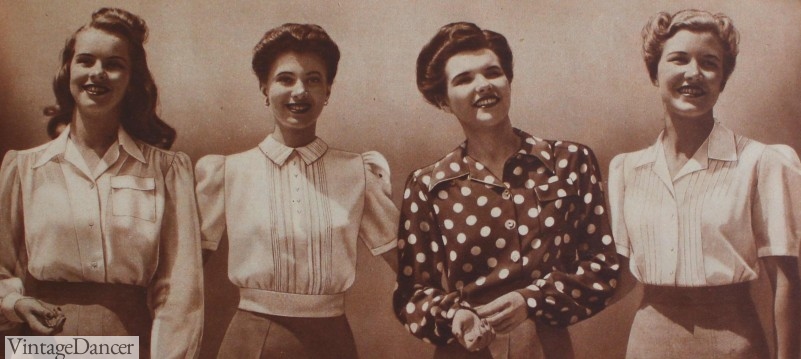 1940s Summer blouses in colors and polka dots top