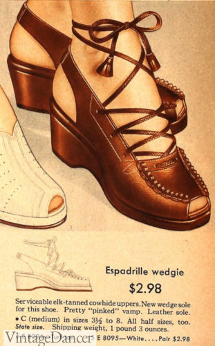 1943 brown leather espadrille platform shoes 1940s vintage shoes