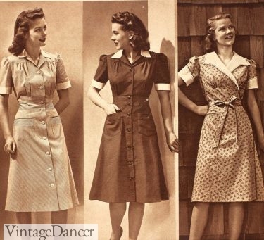 1943 house dress or uniforms work dresses women 1940s Kitty Foyle dress