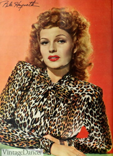 1940s Rita Hayworth leopard print bow blouse