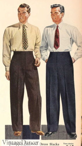 1940s men's flat front creased trousers
