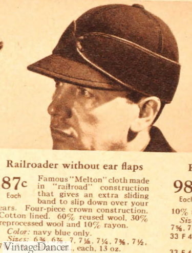 1943 Railroader cap 1940s workwear hats mens