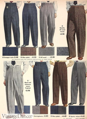 1940s mens slacks trousers pants for work office suits history 1943