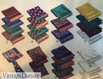 1940s men's colored fringe rayon silk and knit wool scarves